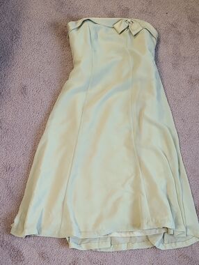 After Six Strapless Dress in Light Mint with Neck Bow